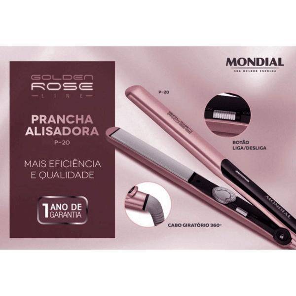 CHAPINHA/PRANCHA MODELADORA MONDIAL GOLDEN ROSE P-19 BIVOLT