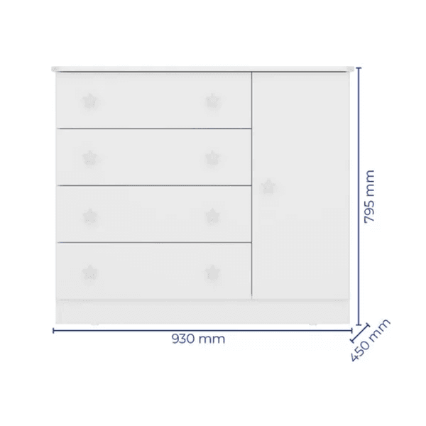 Cômoda Sapateira Doce Sonho 4 Gavetas 1 Porta Branco Qmovi