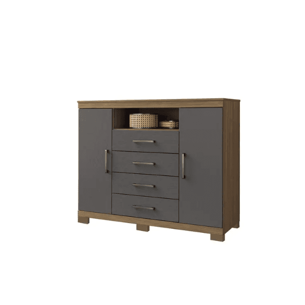 Cômoda Havana Master 2 Portas 4 Gavetas c/ Pes Jatoba/Grafite Santos Andirá 