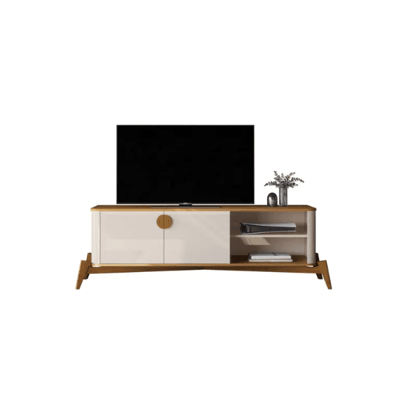 Rack Bancada Buriti 1.4 com Puxador e Pés em Madeira Maciça OffWhite/Nature JB Bechara