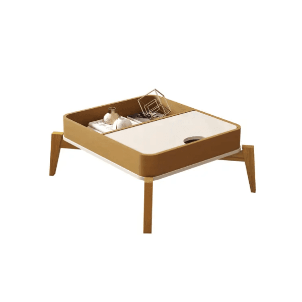 Mesa de Centro Buriti com Pés em Madeira Maciça Off White/Nature JB Bechara