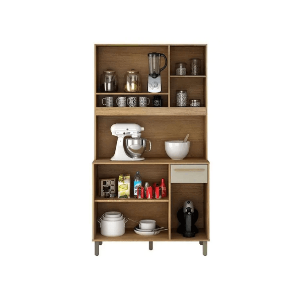 ARMARIO DE COZINHA AMETISTA 5 PORTAS 1 GAVETAS CINAMOMO/OFF WHITE VALDE MOVEIS