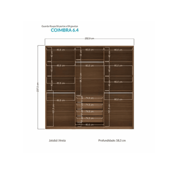 GUARDA ROUPA COIMBRA 6 PORTAS C/PES JTB/ARE SANTOS ANDIRA