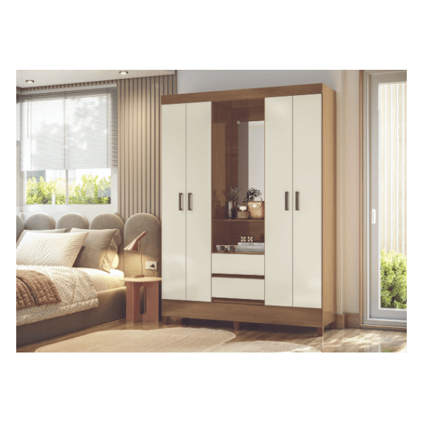 GUARDA ROUPA FIT 4.2 4 PORTAS 2 GAVETAS CAPELINHA C/PES JEQ/OFF SANTOS ANDIRA
