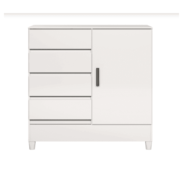 CÔMODA FIT 1 PORTA 4 GAVETAS C/PÉS BRANCO/BRANCO – SANTOS ANDIRÁ