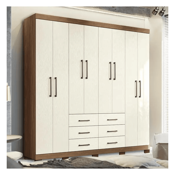 Guarda Roupa Casal Liverpool 8 Portas 6 Gavetas Jatoba/Areia Santos Andira