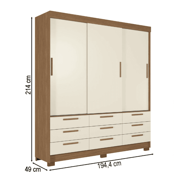 GUARDA ROUPA MORRETES 3.9 3 PORTAS 9 GAVETAS JTB/AREIA SANTOS ANDIRA