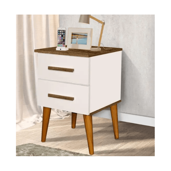 MESA DE CABECEIRA PEROLA OFF/CANELA 2 GAVETA ROMAR 