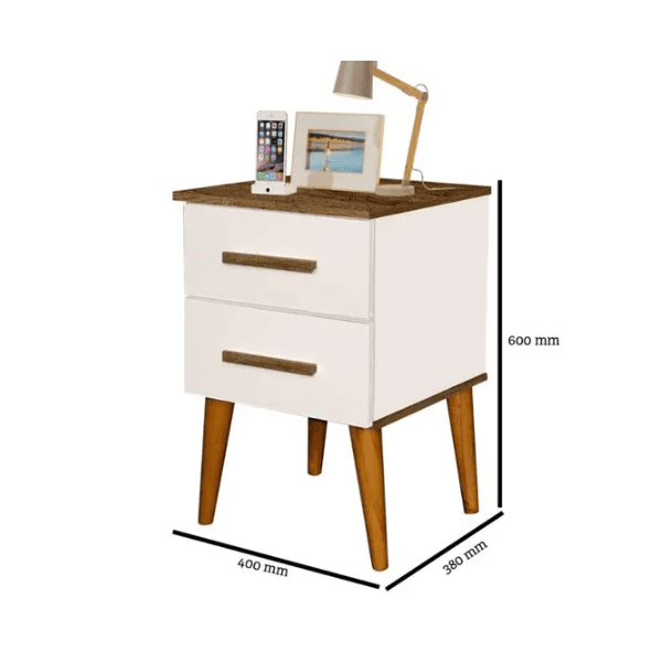 MESA DE CABECEIRA PEROLA OFF/CANELA 2 GAVETA ROMAR 