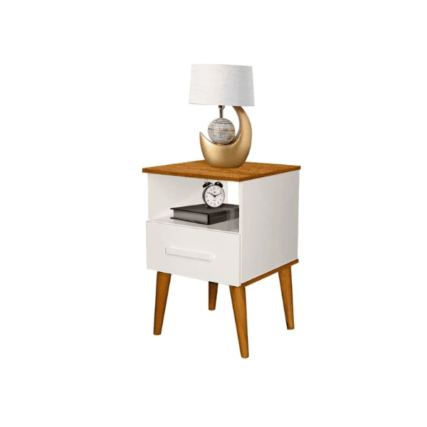 MESA DE CABECEIRA PEROLA OFF/CANELA 1 GAVETA ROMAR
