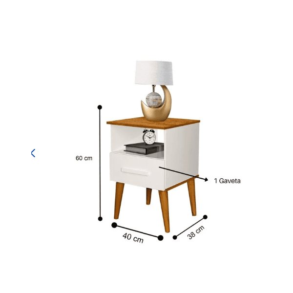MESA DE CABECEIRA PEROLA OFF/CANELA 1 GAVETA ROMAR