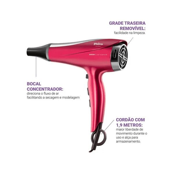 SECADOR DE CABELOS PHILCO BIVOLT 2200W PSC2300 BIVOLT