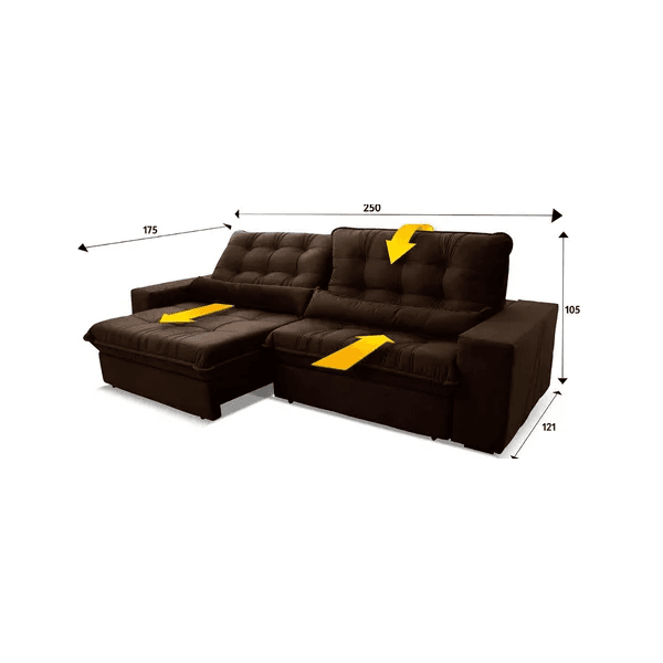 SOFÁ RETRATIL ZURICH 2,50 C/PILLOW D4461 MARROM BIANCHI