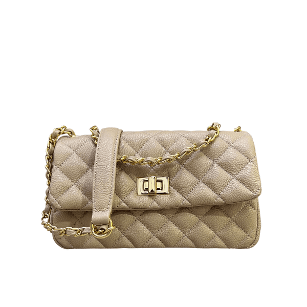 Bolsa Lavínia Couro Nude com Ferragens Dourada