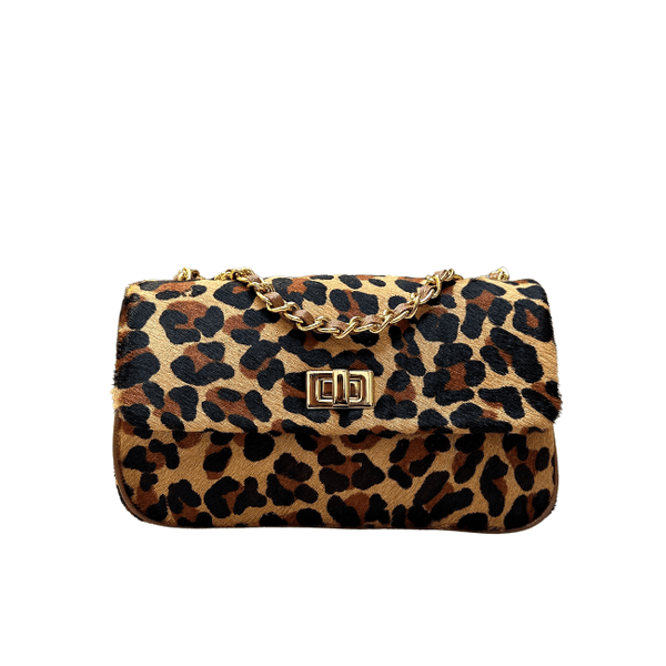 Bolsa Lavínia Couro Animal Print Onça com Caramelo