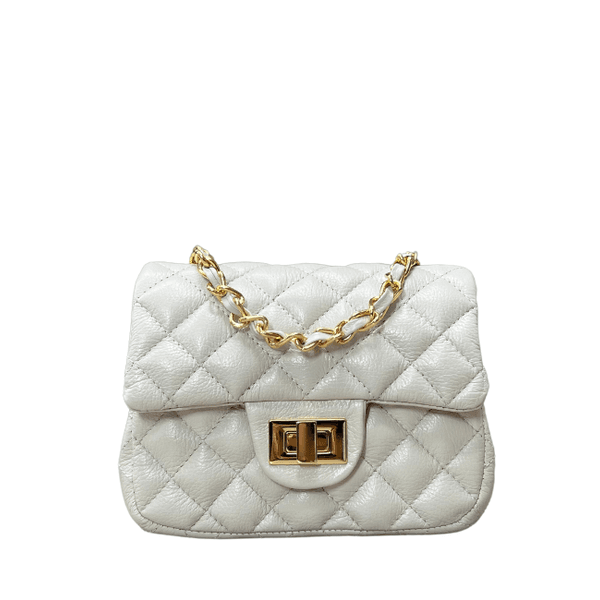 Bolsa Kiara Pequena Couro Off White com Ferragens Dourada