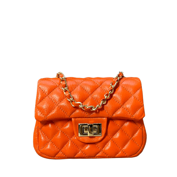 Bolsa Kiara Pequena Couro Laranja com Ferragens Dourada