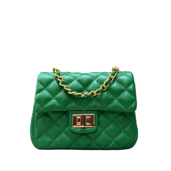 Bolsa Kiara Pequena Couro Verde Bandeira com Ferragens Dourada