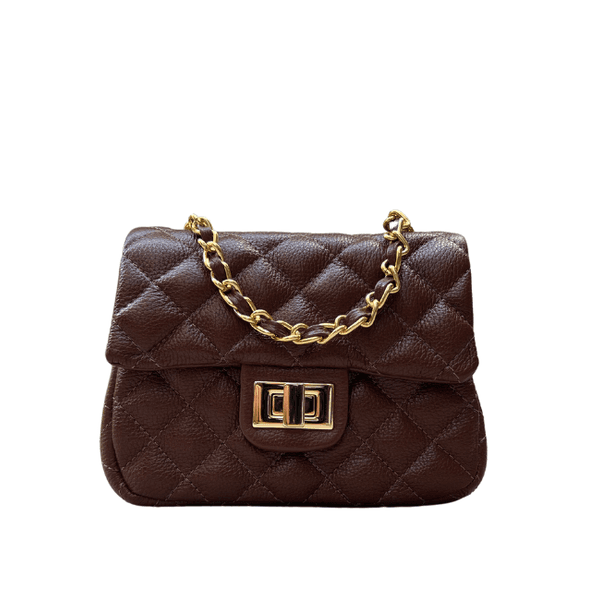 Bolsa Kiara Pequena Couro Marrom com Ferragens Dourada