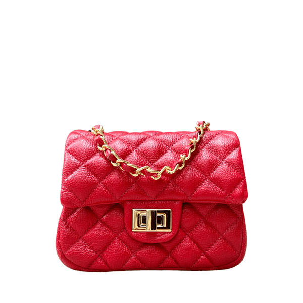 Bolsa Kiara Pequena Couro Vermelho com Ferragens Dourado