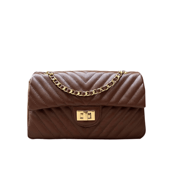 Bolsa Kiara Média Chevron Couro Marrom 