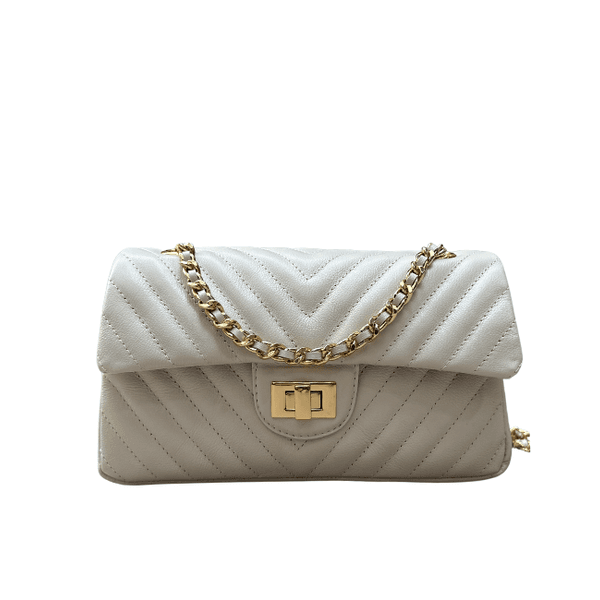Bolsa Kiara Média Chevron Couro Off White