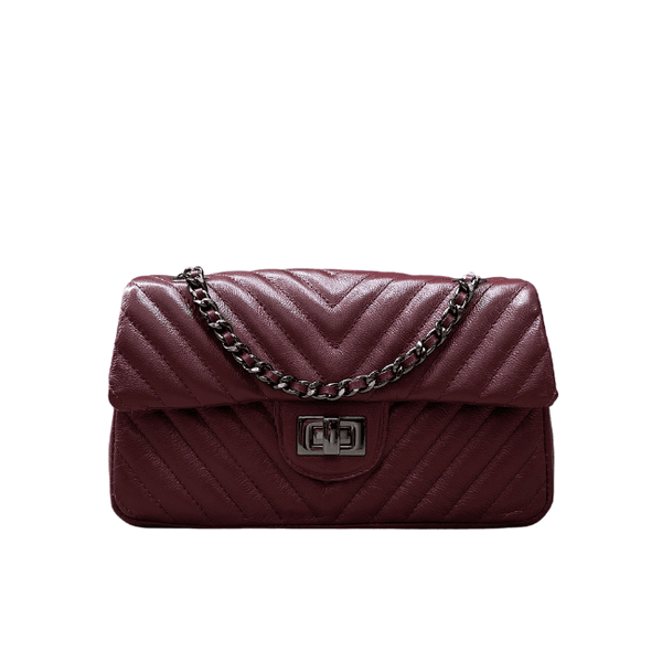 Bolsa Kiara Média Chevron Couro Cabernet Grafite
