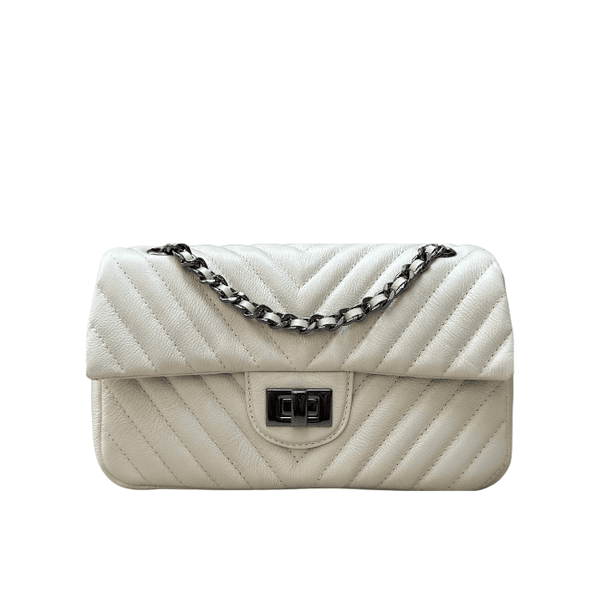 Bolsa Kiara Média Chevron Offwhite com Ferragens Grafite