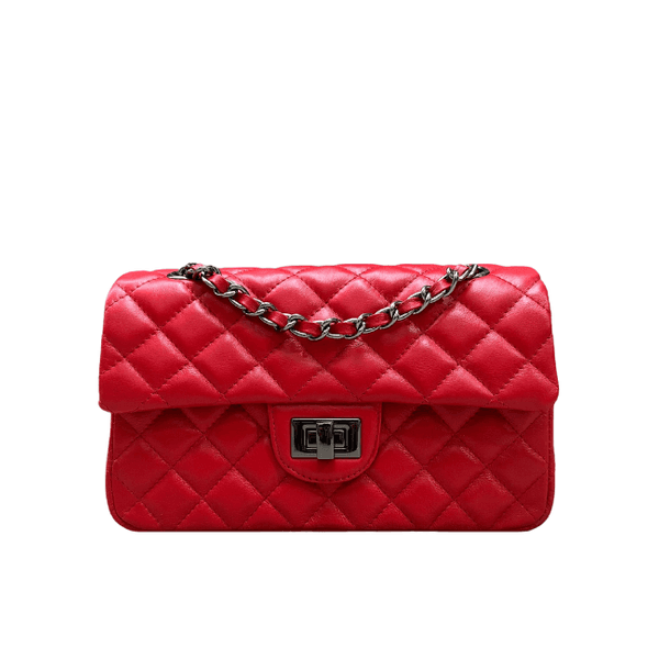Bolsa Kiara Média Couro Vermelho Ferragem Grafite