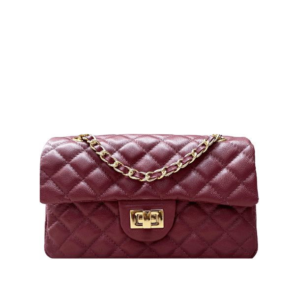 Bolsa Kiara Média Couro Cabernet com ferragens Douradas