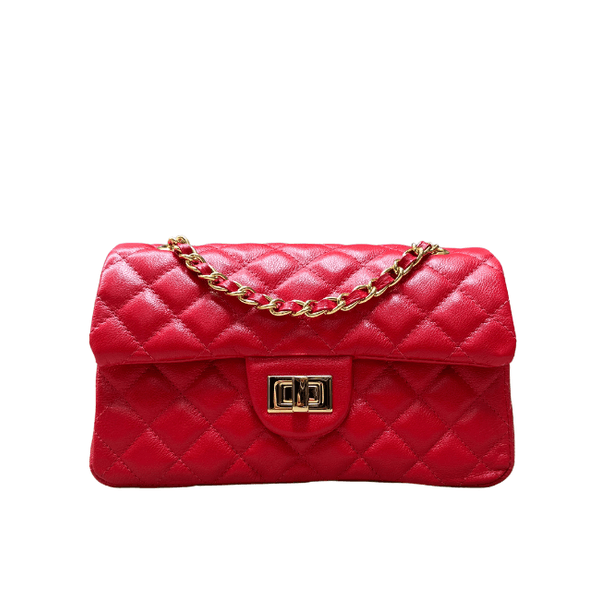Bolsa Kiara Média Couro Vermelho com Ferragens Douradas