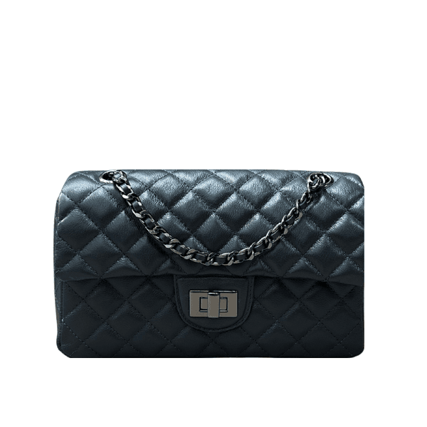 Bolsa Kiara Média Couro Azul Marinho com ferragens Grafite