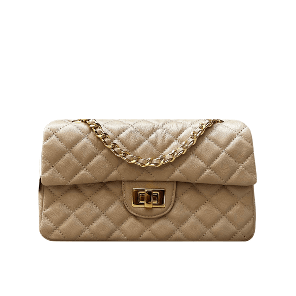 Bolsa Kiara Média Couro Nude com Ferragens Douradas