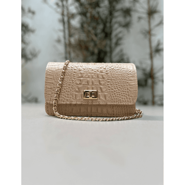Bolsa Livia Couro Croco Nude