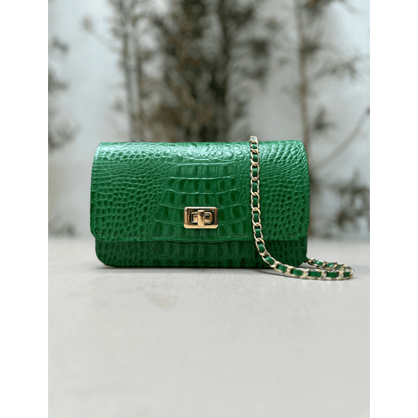 Bolsa Livia Couro Croco Verde