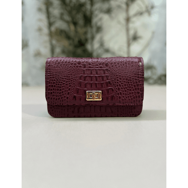 Bolsa Livia Couro Croco Cabernet