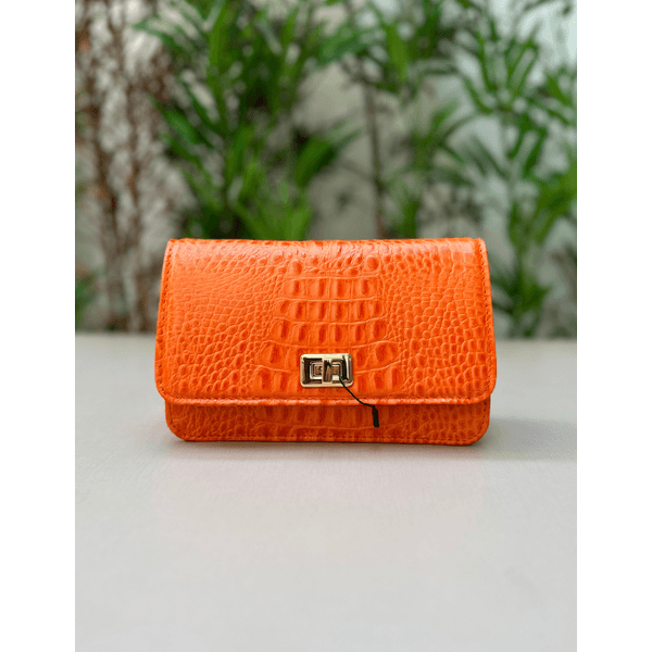 Bolsa Livia Couro Croco Laranja