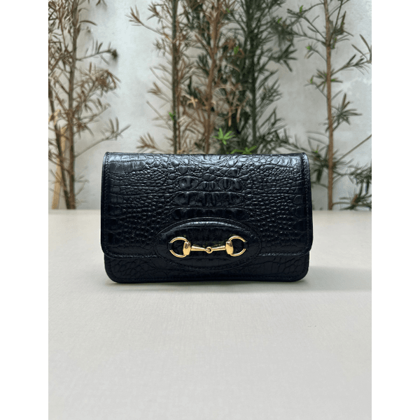 Bolsa Luna Couro Croco Preto