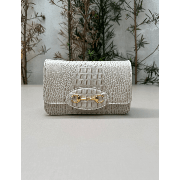 Bolsa Luna Couro Croco Off White