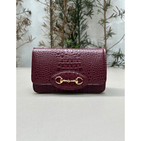 Bolsa Luna Couro Croco Cabernet