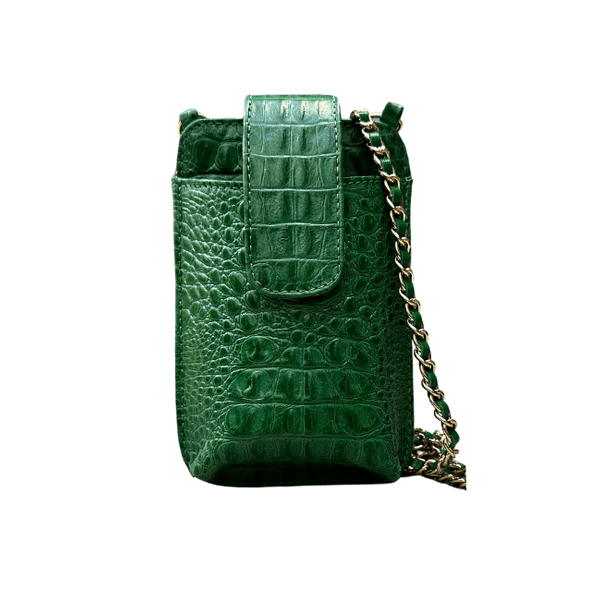 Porta Celular Mia em Couro Croco Verde 