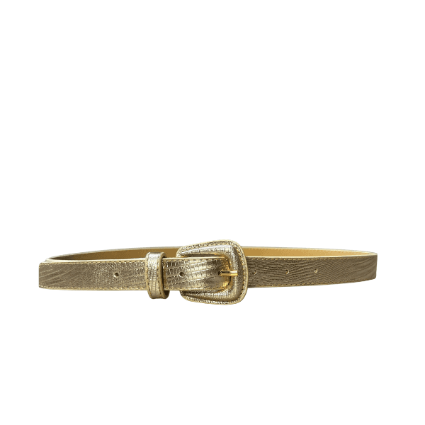 Cinto Pavia Couro Croco Ouro Light Metalizado