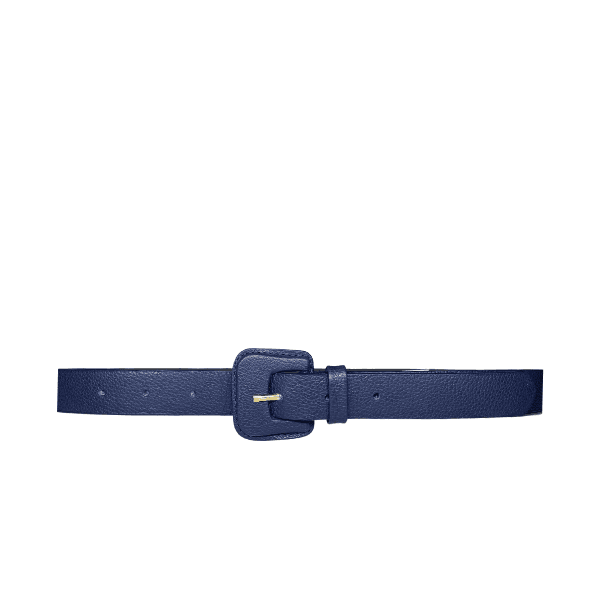 Cinto de Couro Andria Azul Marinho com Fivela Encapada Quadrada