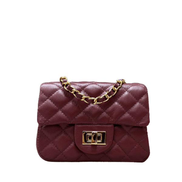 Bolsa Kiara Pequena Couro Cor Cabernet com Ferragens Douradas