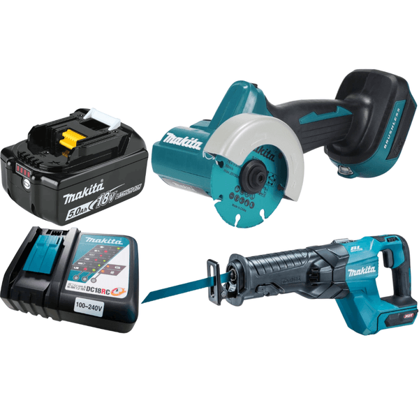 Cortadora Compacta DMC300 + Serra Sabre DJR187 + Bateria 18V 5Ah + Carregador Makita