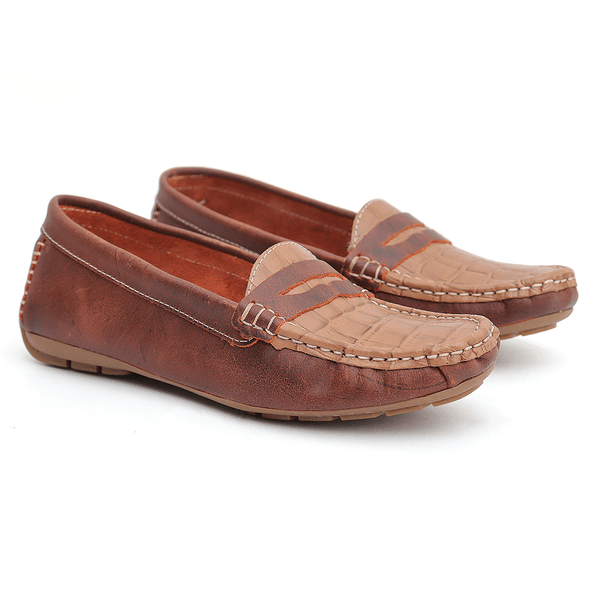Mocassim Feminino Em Couro Bicolor Marrom