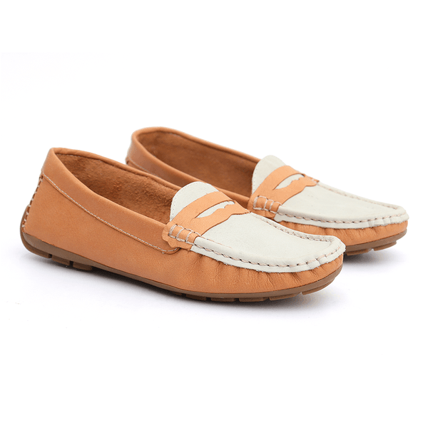 Mocassim Feminino Em Couro Bicolor Terracota