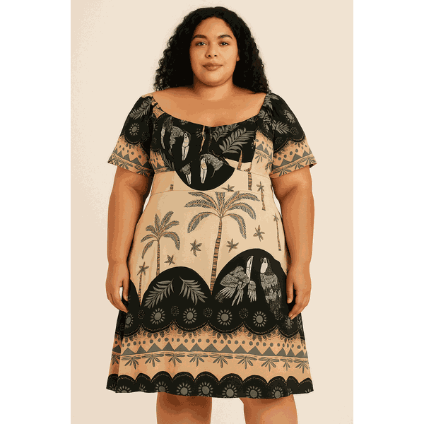 Vestido Tropical Off-Shoulder com Bojo