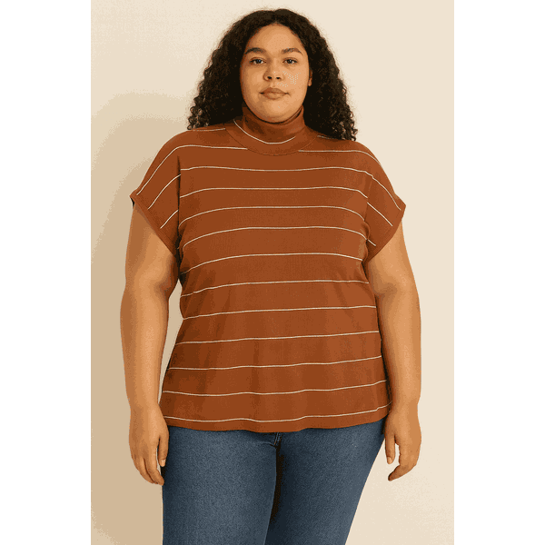 Blusa Confort Gola Alta em Malha Canelada