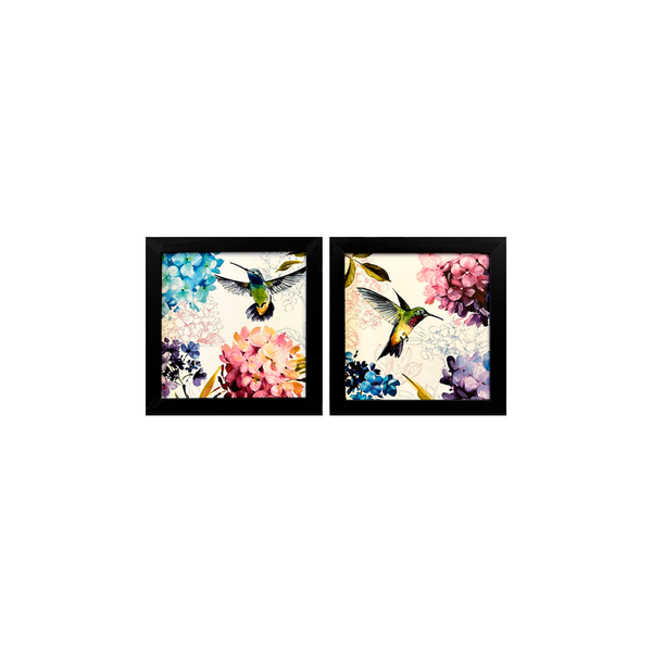 Dupla de Quadro 20x20 Beija-Flores - Moldura Preta